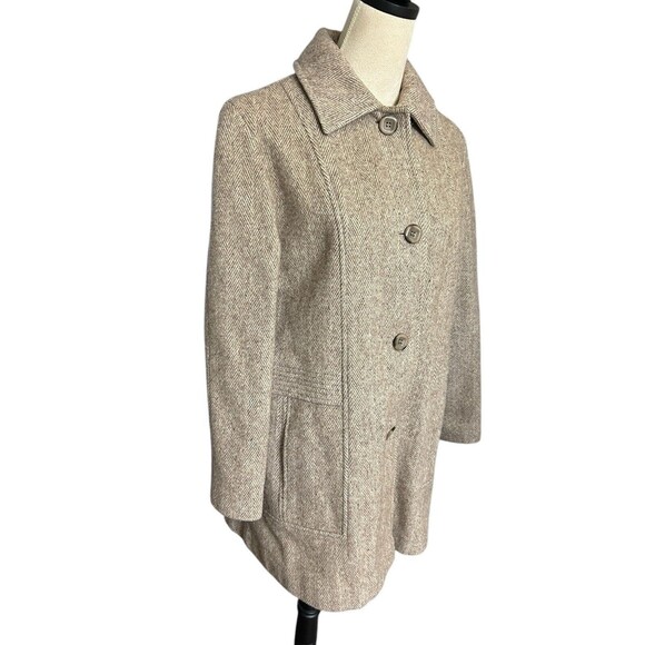 Vintage Herman Kay Wool Blend Pea Coat Herringbone Beige Lined Pocket - Picture 4 of 9